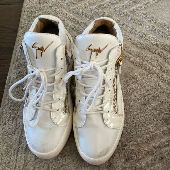 Giuseppe Zanotti Men's High Top Sneaker white and gold Croc Embossed  Sz 42 us 9 - Picture 1 of 7